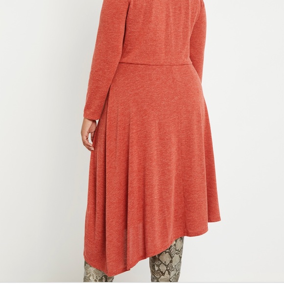 ELOQUII stretchy knit mock neck long sleeves  asymmetrical hem midi dress - Picture 3 of 11